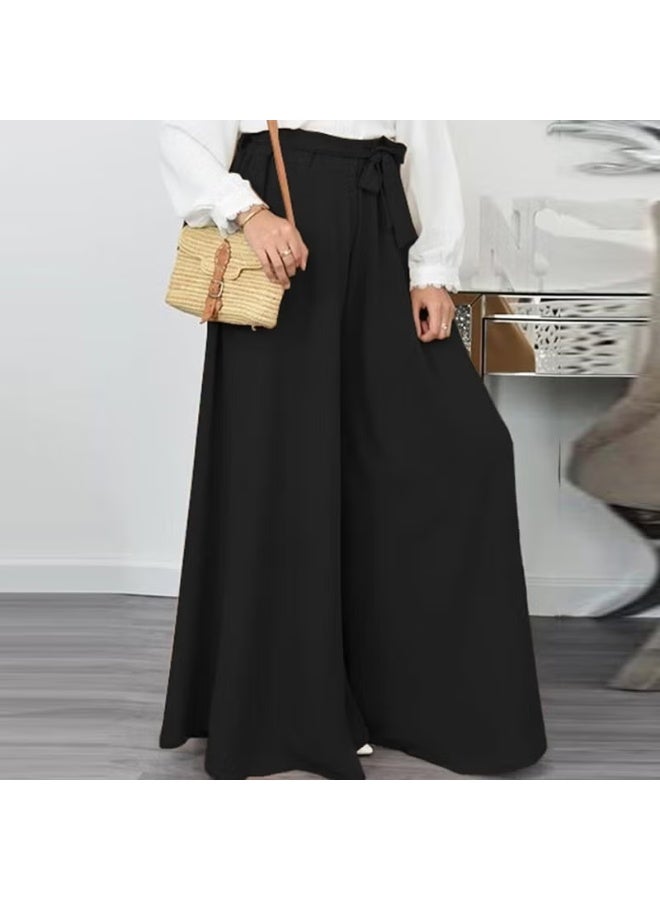 Barbora Linen Summer Casual Belted Women's Trousers Shalwar LN345BLACK5 - Image 2